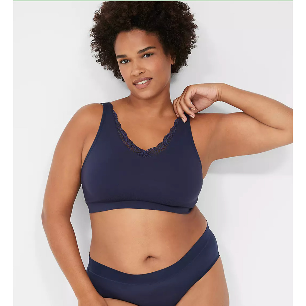 Cacique Seamless Lace Trim Bralette 26/28 Maritime Blue Adjustable Straps